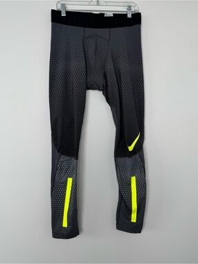 Nike Pro Hyperwarm Compression Tights Mens XL Gray Geometric Neon Volt Leggings